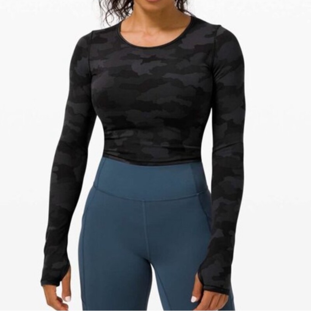 lululemon athletica Black Camo Long-Sleeve Crop Top